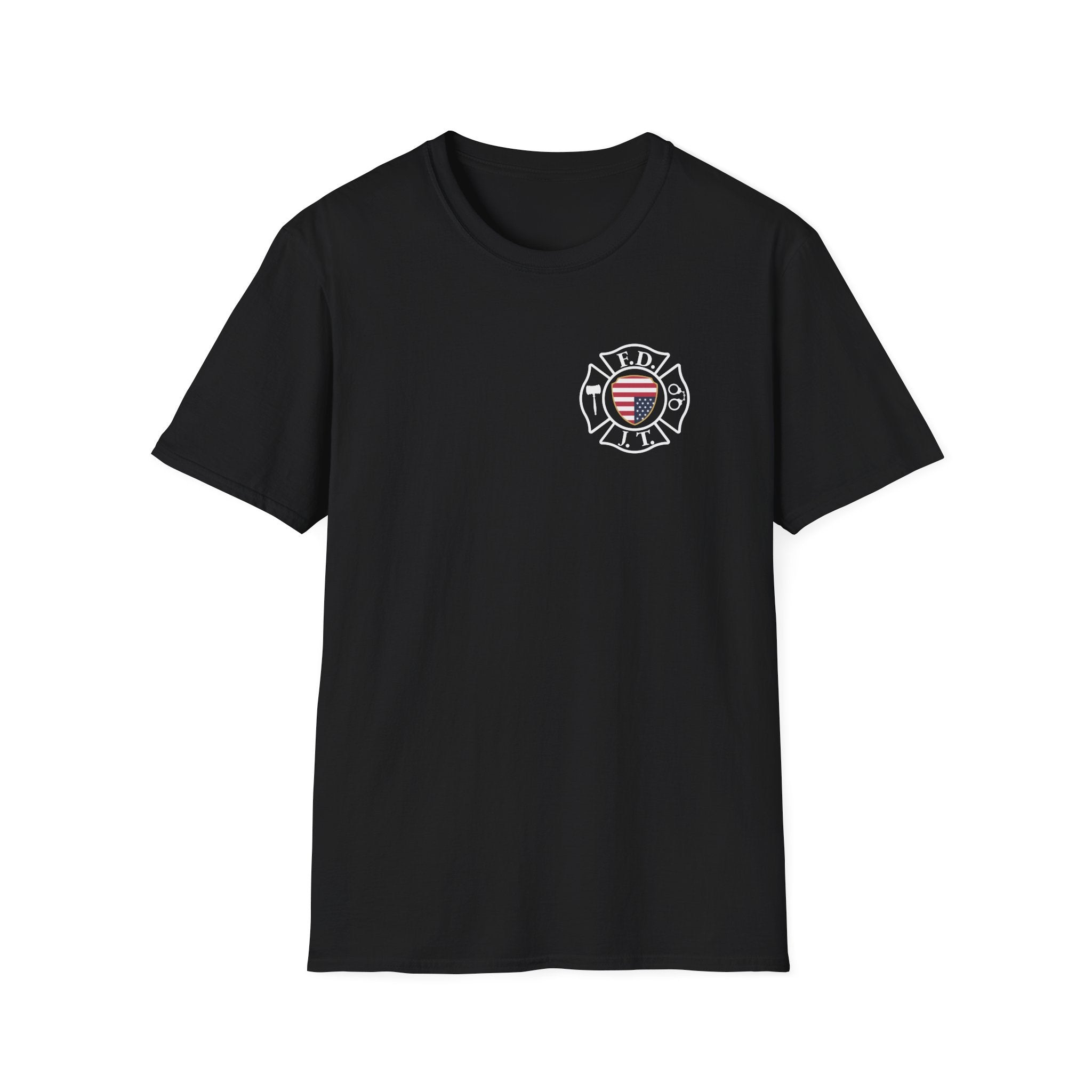 FDJT Justice Crest T-Shirt – Firefighter Parody Emblem for Accountability
