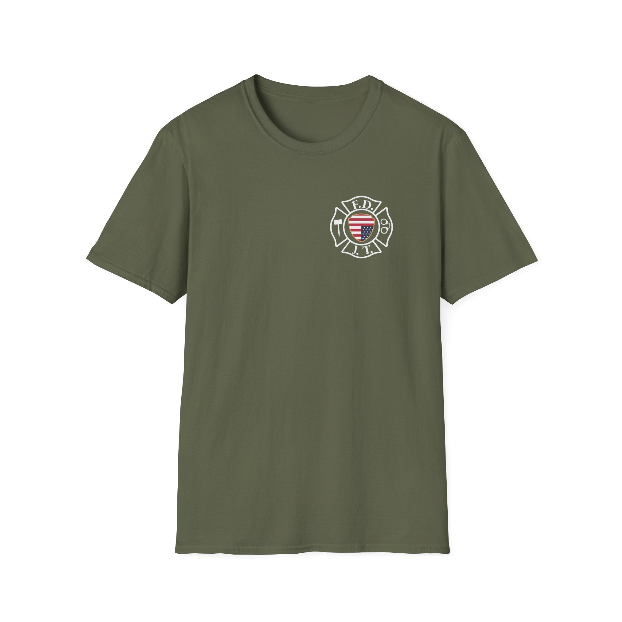 FDJT Justice Crest Firefighter T-Shirt – Small Front Badge & Large Back Print