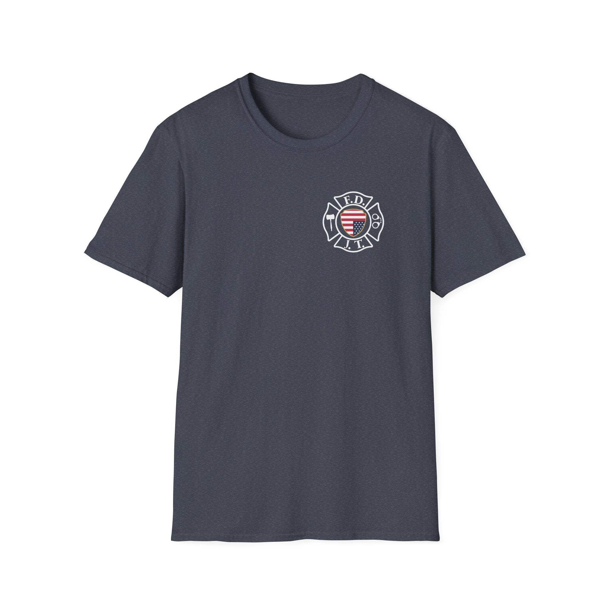 FDJT Justice Crest T-Shirt – Firefighter Parody Emblem for Accountability