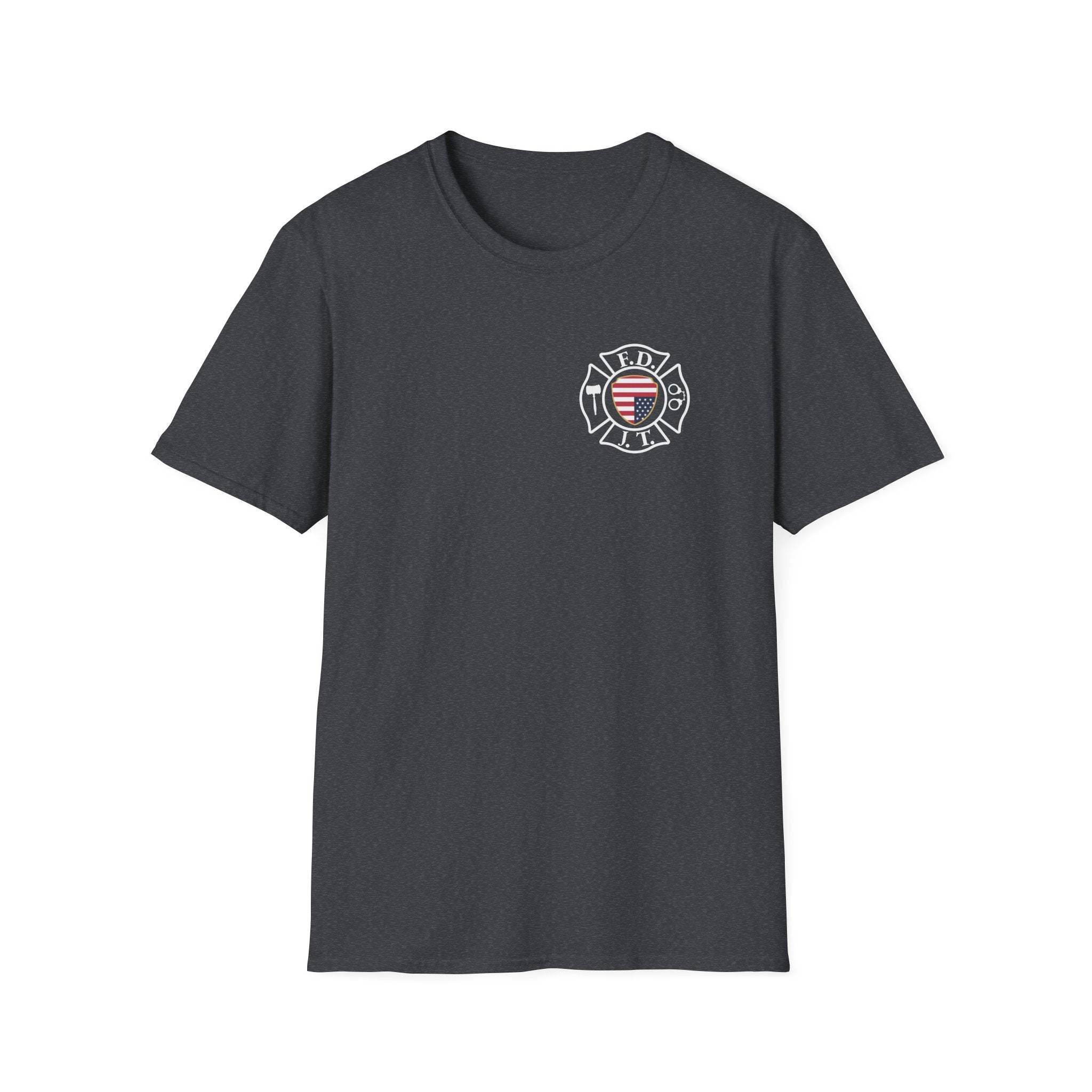 FDJT Justice Crest T-Shirt – Firefighter Parody Emblem for Accountability